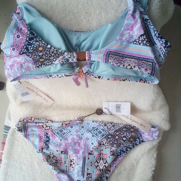 💦Nannette Lapore 2PC Swimsuit Bikini Blue/Pink Size: 10 NWT - Picture 5 of 8